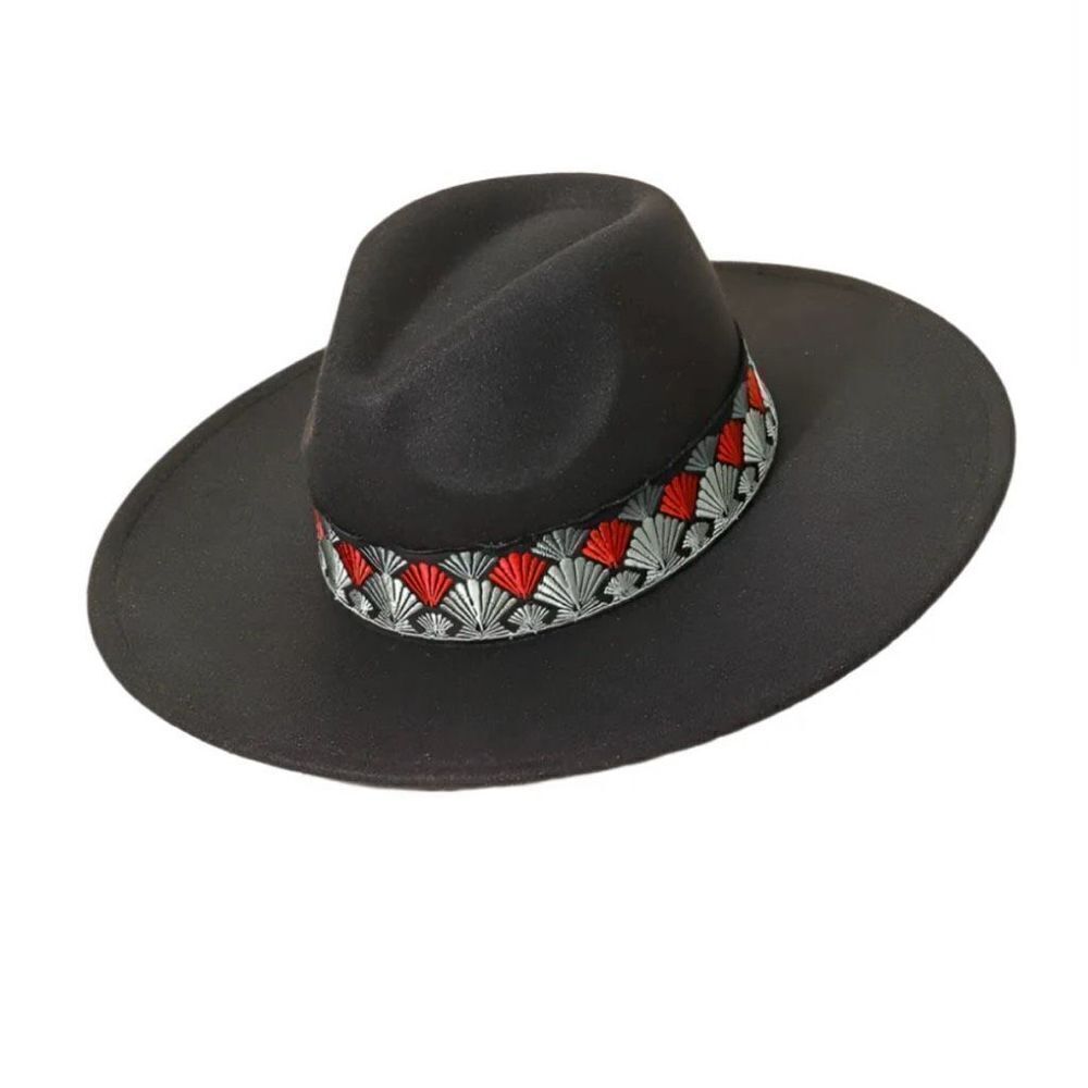 Fame Biggest Fan Geometric Strap Fedora in Black